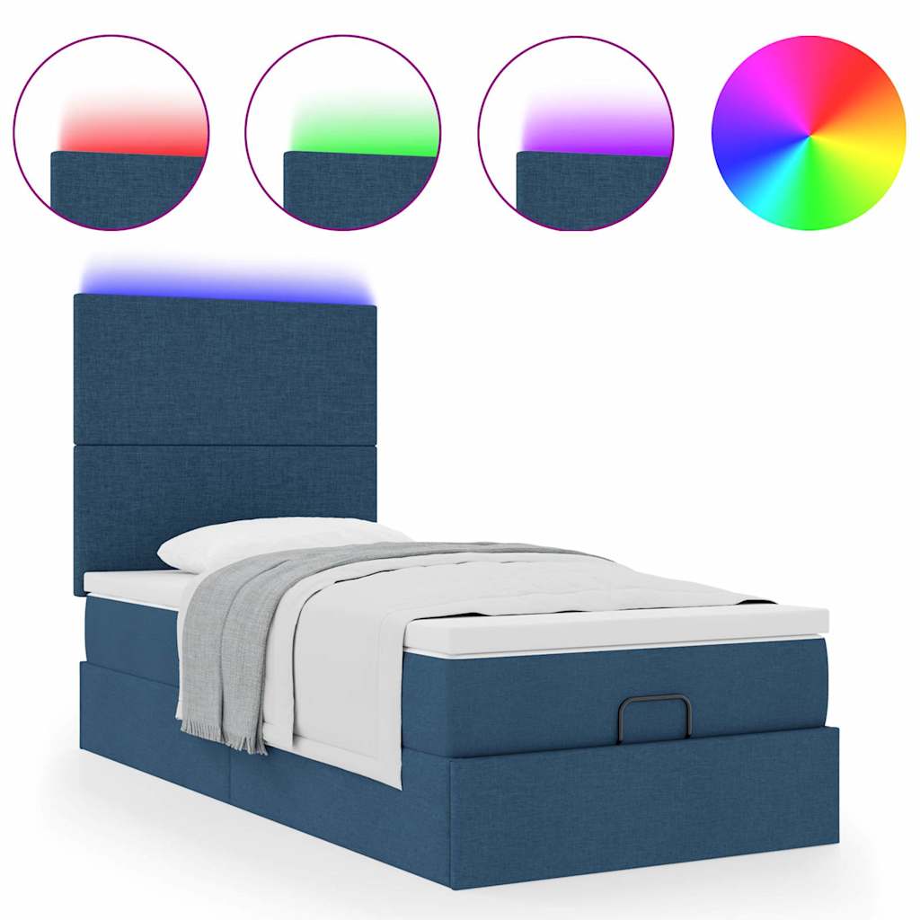 vidaXL Otomana Łóżko z Materacem i LED Niebieski 90x200 cm Tkanina