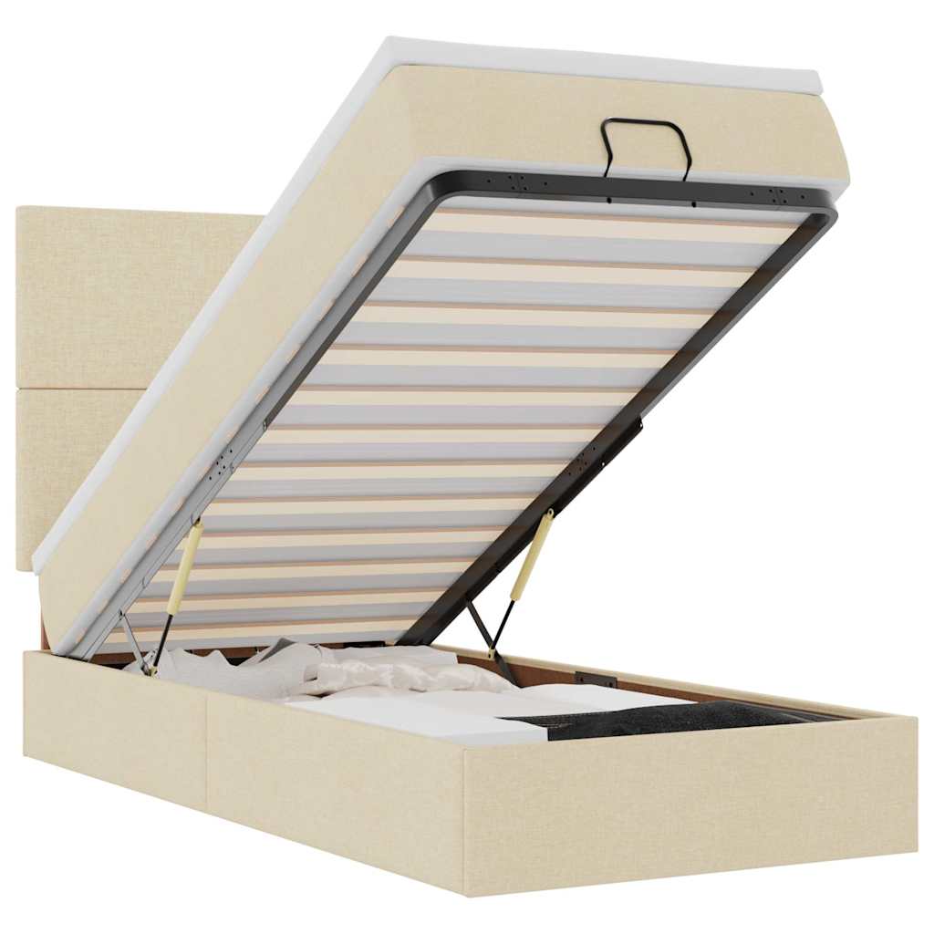 vidaXL Rama łóżka otomana z materacem, kremowa, 100x200 cm, tkanina