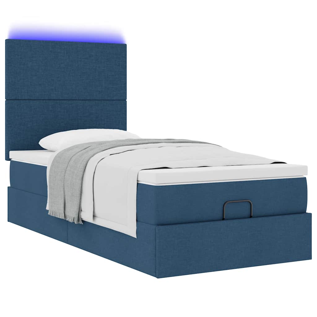 vidaXL Otomana Łóżko z Materacem i LED Niebieski 100x200 cm Tkanina