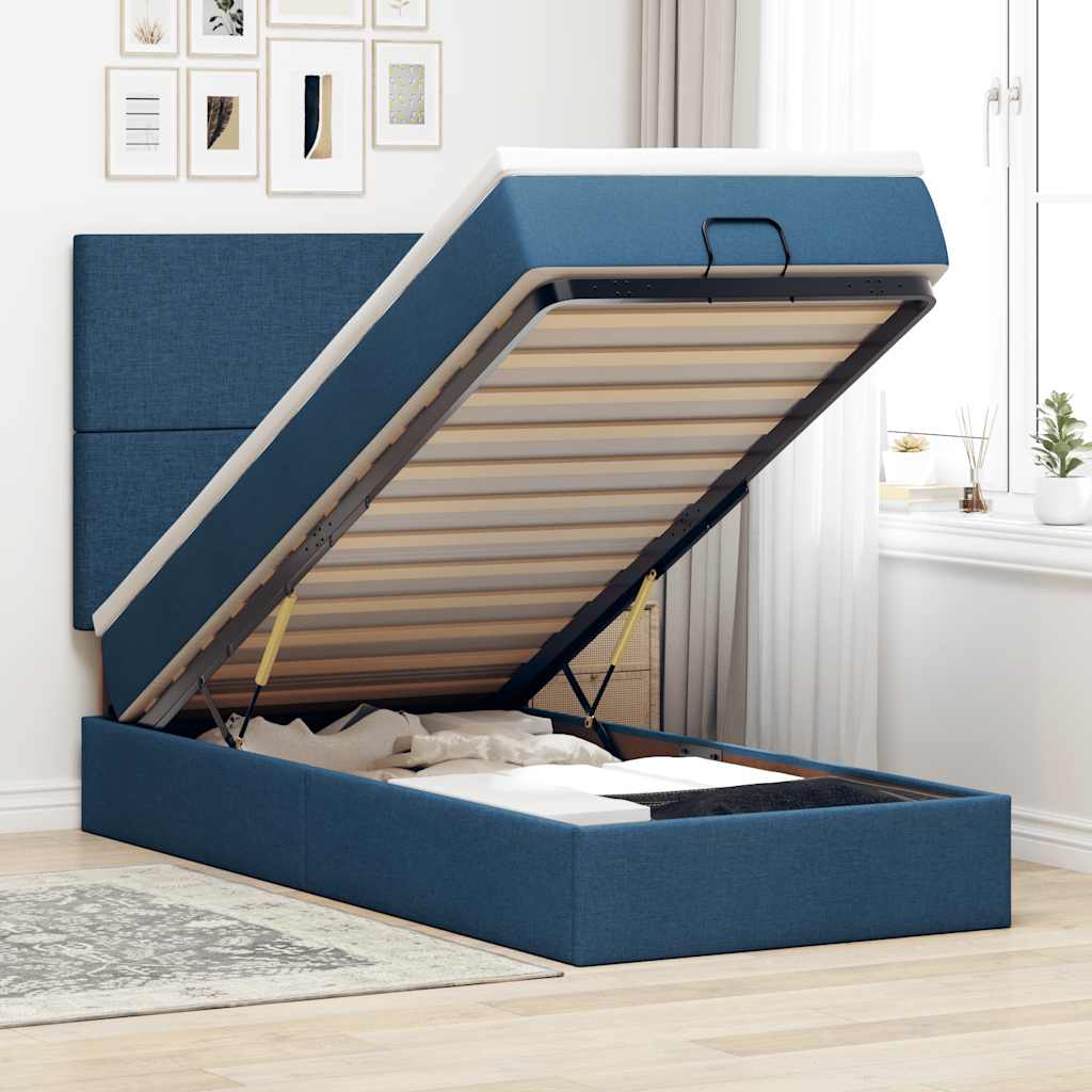 vidaXL Otomana Łóżko z Materacem i LED Niebieski 100x200 cm Tkanina