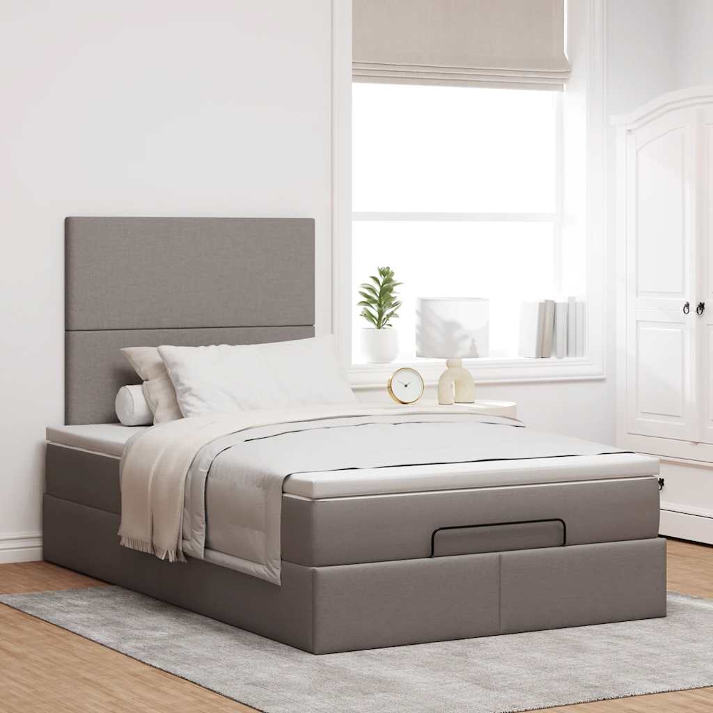 vidaXL Rama łóżka otomana z materacem, taupe, 120x190 cm, tkanina