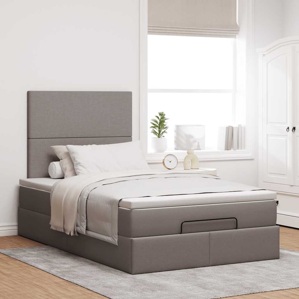 vidaXL Rama łóżka otomana z materacem, taupe, 120x200 cm, tkanina