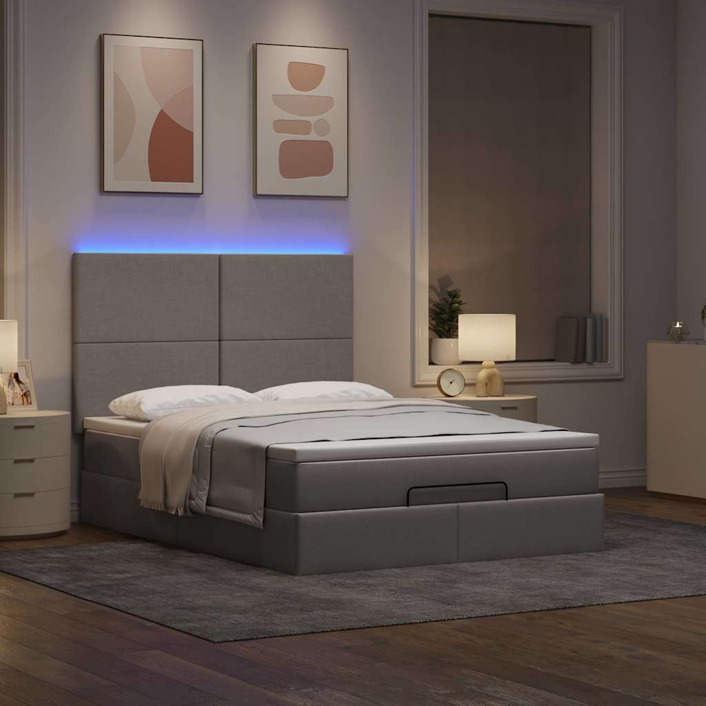 vidaXL Rama łóżka otomana z materacem, taupe, 140x190 cm, tkanina