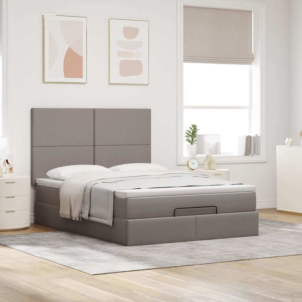 vidaXL Rama łóżka otomana z materacem, taupe, 140x190 cm, tkanina