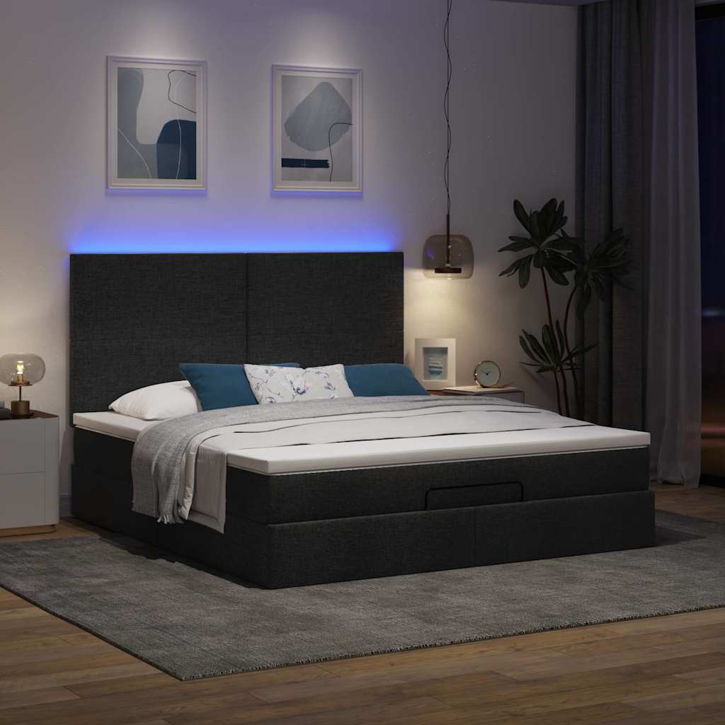 vidaXL Rama łóżka otomana z materacem, czarna, 180x200 cm, tkanina
