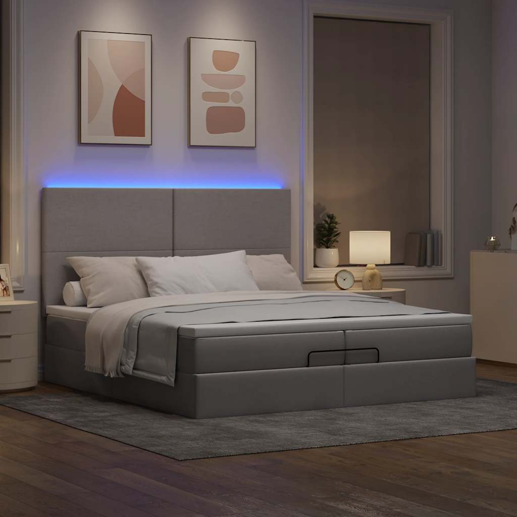 vidaXL Rama łóżka otomana z materacami, taupe, 200x200 cm, tkanina