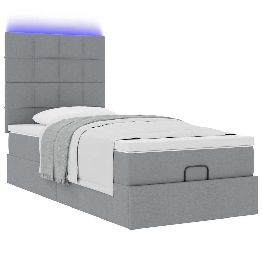 vidaXL Łóżko Ottoman z materacem i LED, jasnoszary, 80x200cm, tkanina