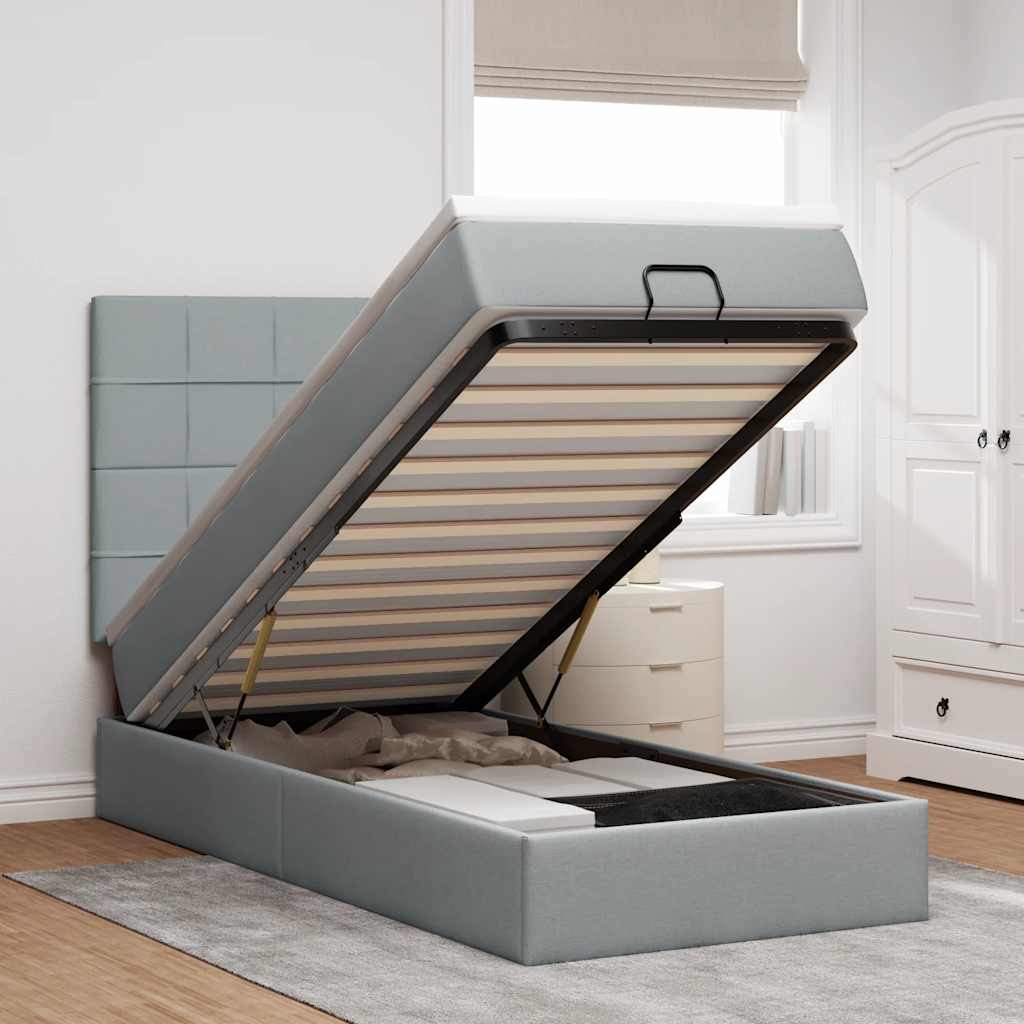 vidaXL Łóżko Ottoman z materacem i LED, jasnoszary, 80x200cm, tkanina