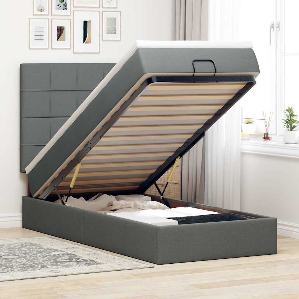vidaXL Łóżko Ottoman z materacem i LED, ciemnoszary, 80x200cm, tkanina