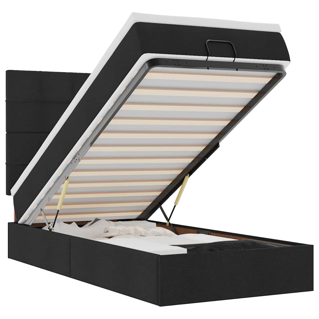 vidaXL Łóżko Ottoman z materacem i LED, czarny, 80x200cm, tkanina