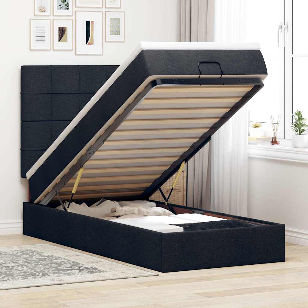 vidaXL Łóżko Ottoman z materacem i LED, czarny, 80x200cm, tkanina