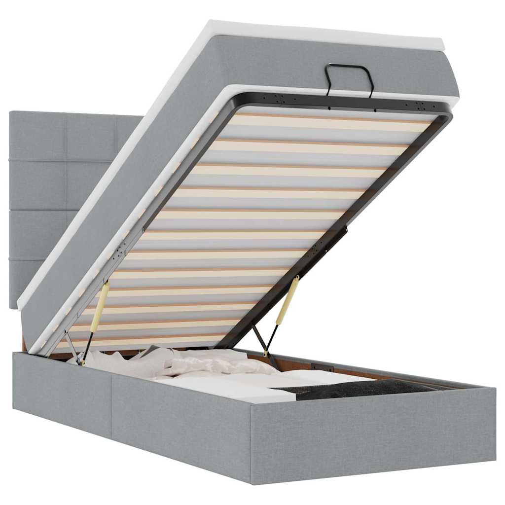 vidaXL Łóżko Ottoman z materacem i LED, jasnoszary, 90x200 cm, tkanina