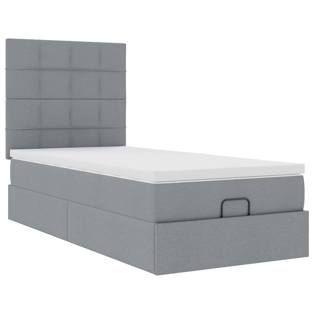 vidaXL Łóżko Ottoman z materacem i LED, jasnoszary, 90x200 cm, tkanina