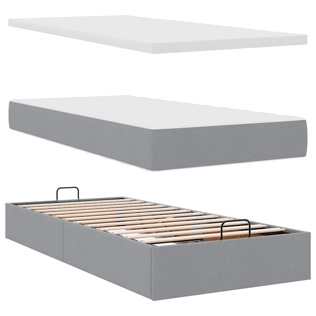 vidaXL Łóżko Ottoman z materacem i LED, jasnoszary, 90x200 cm, tkanina
