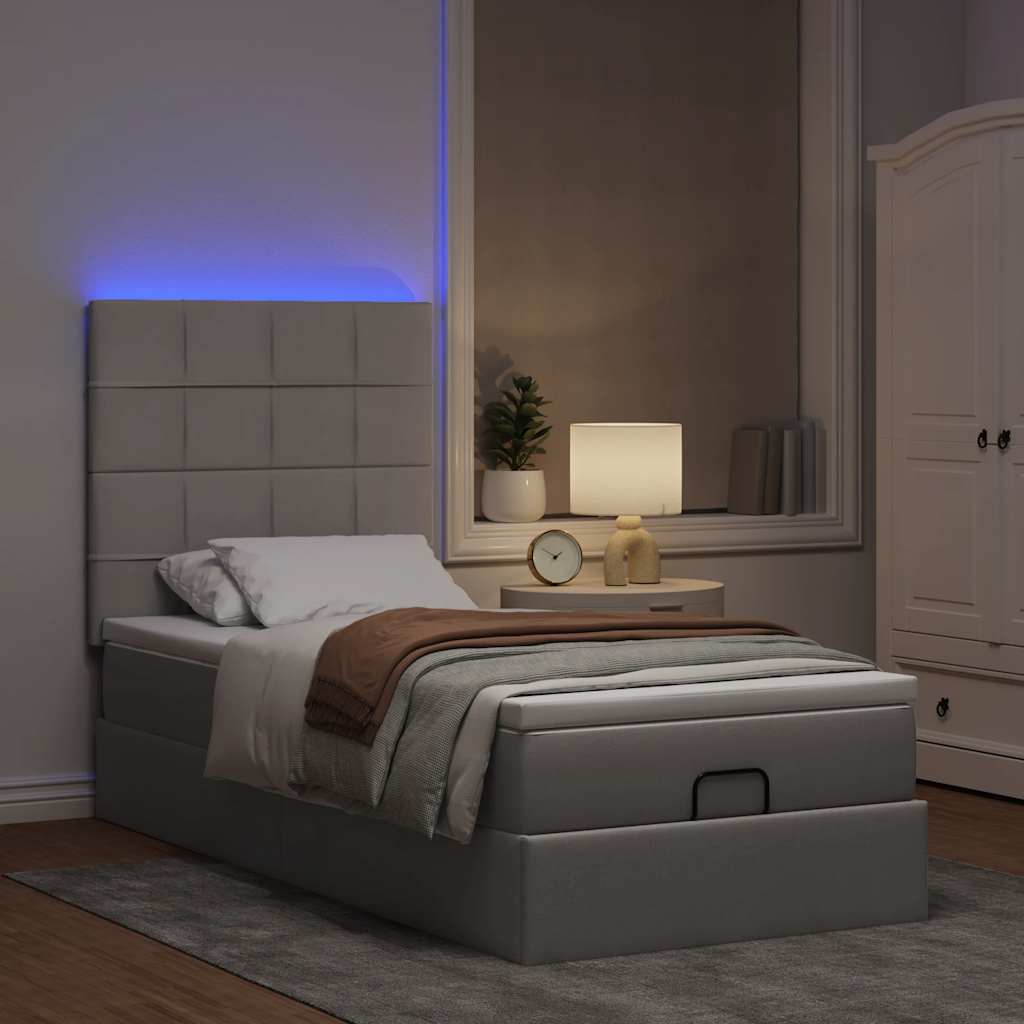 vidaXL Łóżko otomana z materacem i LED, taupe, 90x200 cm, tkanina