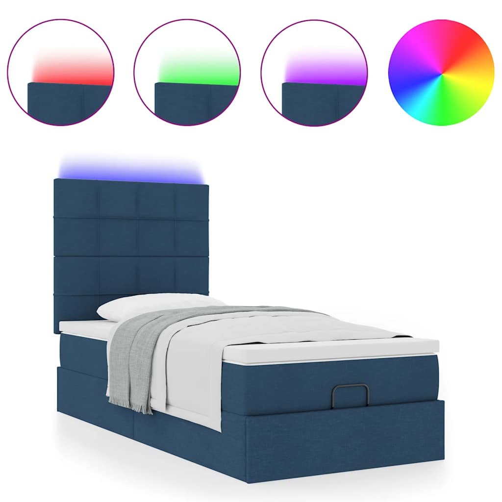 vidaXL Otomana Łóżko z Materacem i LED Niebieski 90x200 cm Tkanina