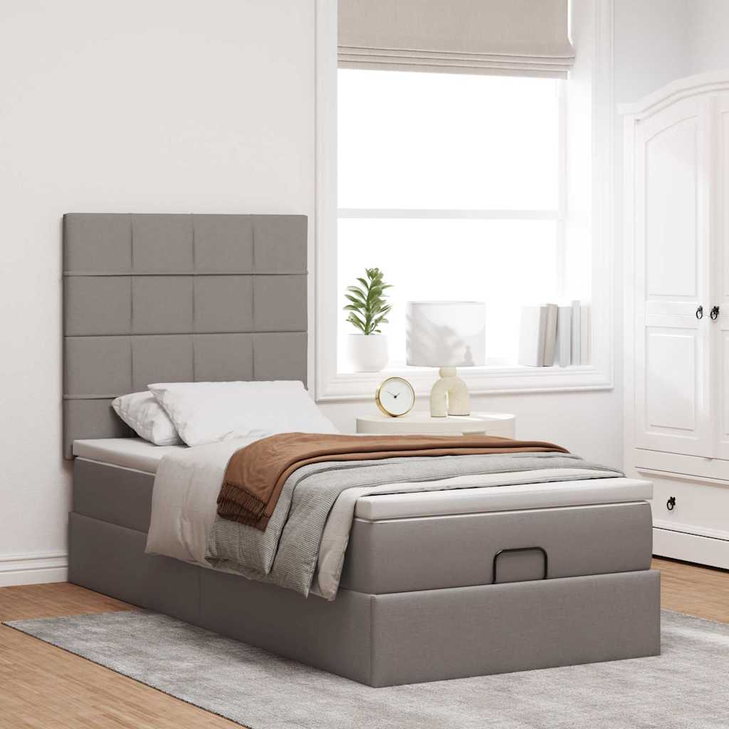 vidaXL Rama łóżka otomana z materacem, taupe, 100x200 cm, tkanina