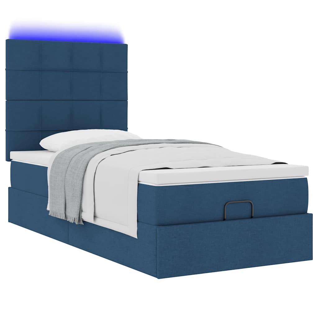 vidaXL Otomana Łóżko z Materacem i LED Niebieski 100x200 cm Tkanina