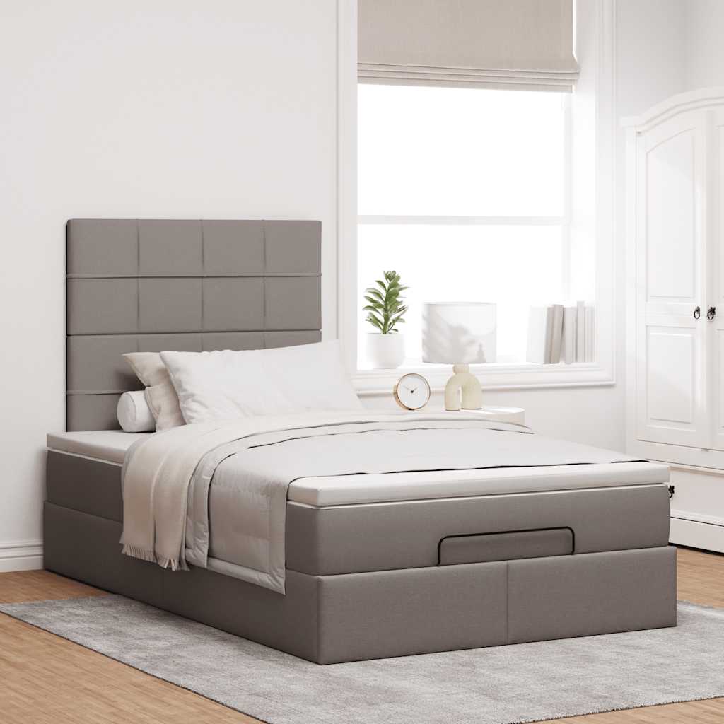 vidaXL Rama łóżka otomana z materacem, taupe, 120x190 cm, tkanina