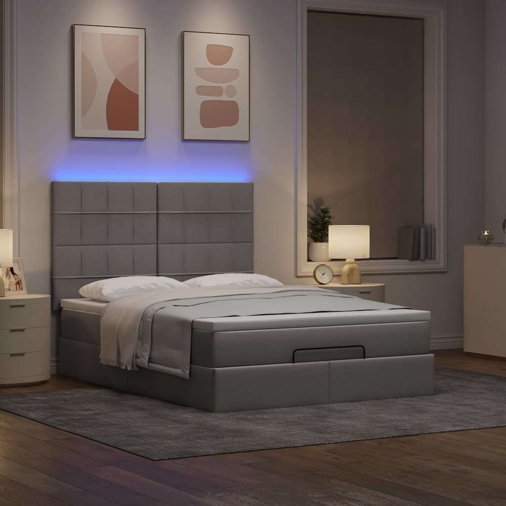 vidaXL Rama łóżka otomana z materacem, taupe, 140x190 cm, tkanina