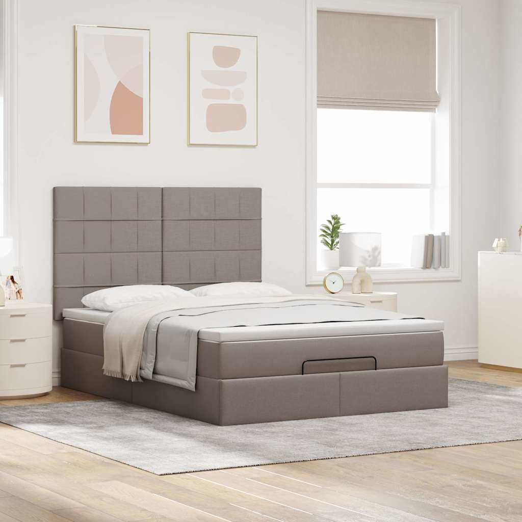 vidaXL Rama łóżka otomana z materacem, taupe, 140x190 cm, tkanina