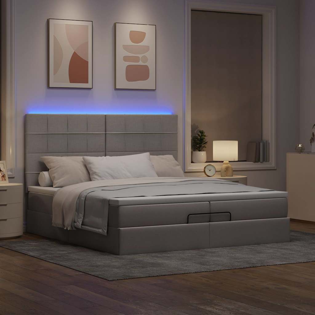 vidaXL Rama łóżka otomana z materacami, taupe, 200x200 cm, tkanina