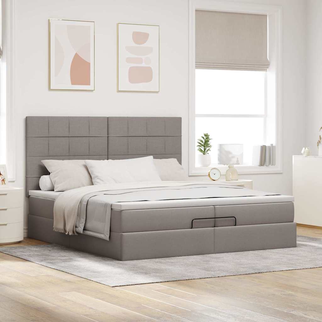 vidaXL Rama łóżka otomana z materacami, taupe, 200x200 cm, tkanina