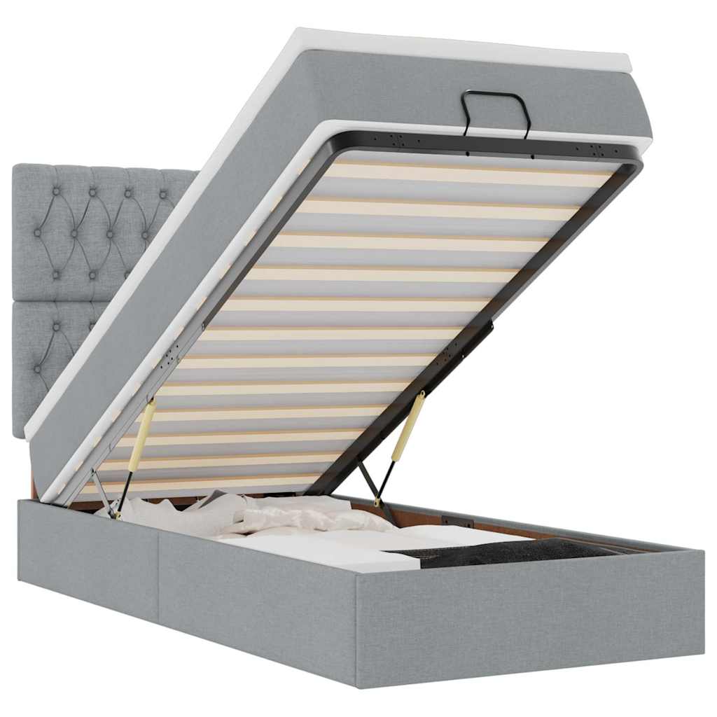vidaXL Łóżko Ottoman z materacem i LED, jasnoszary, 80x200cm, tkanina
