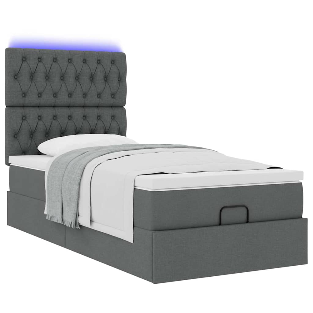 vidaXL Łóżko Ottoman z materacem i LED, ciemnoszary, 80x200cm, tkanina