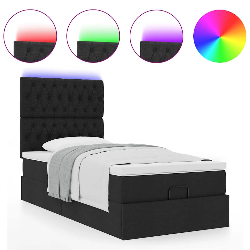 vidaXL Łóżko Ottoman z materacem i LED, czarny, 80x200cm, tkanina
