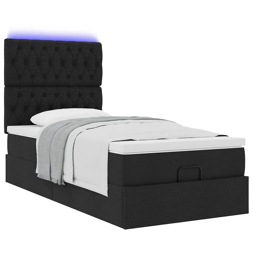 vidaXL Łóżko Ottoman z materacem i LED, czarny, 80x200cm, tkanina