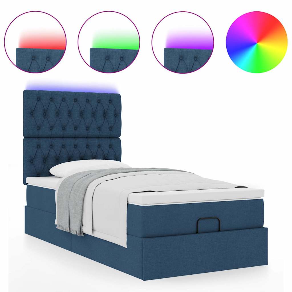 vidaXL Rama łóżka otomana z materacem, niebieska, 90x190 cm, tkanina