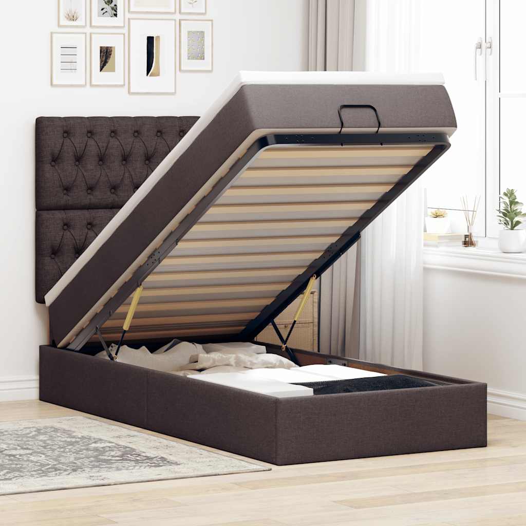 vidaXL Łóżko otomana z materacem i LED ciemnobrązowy 90x200 cm tkanina