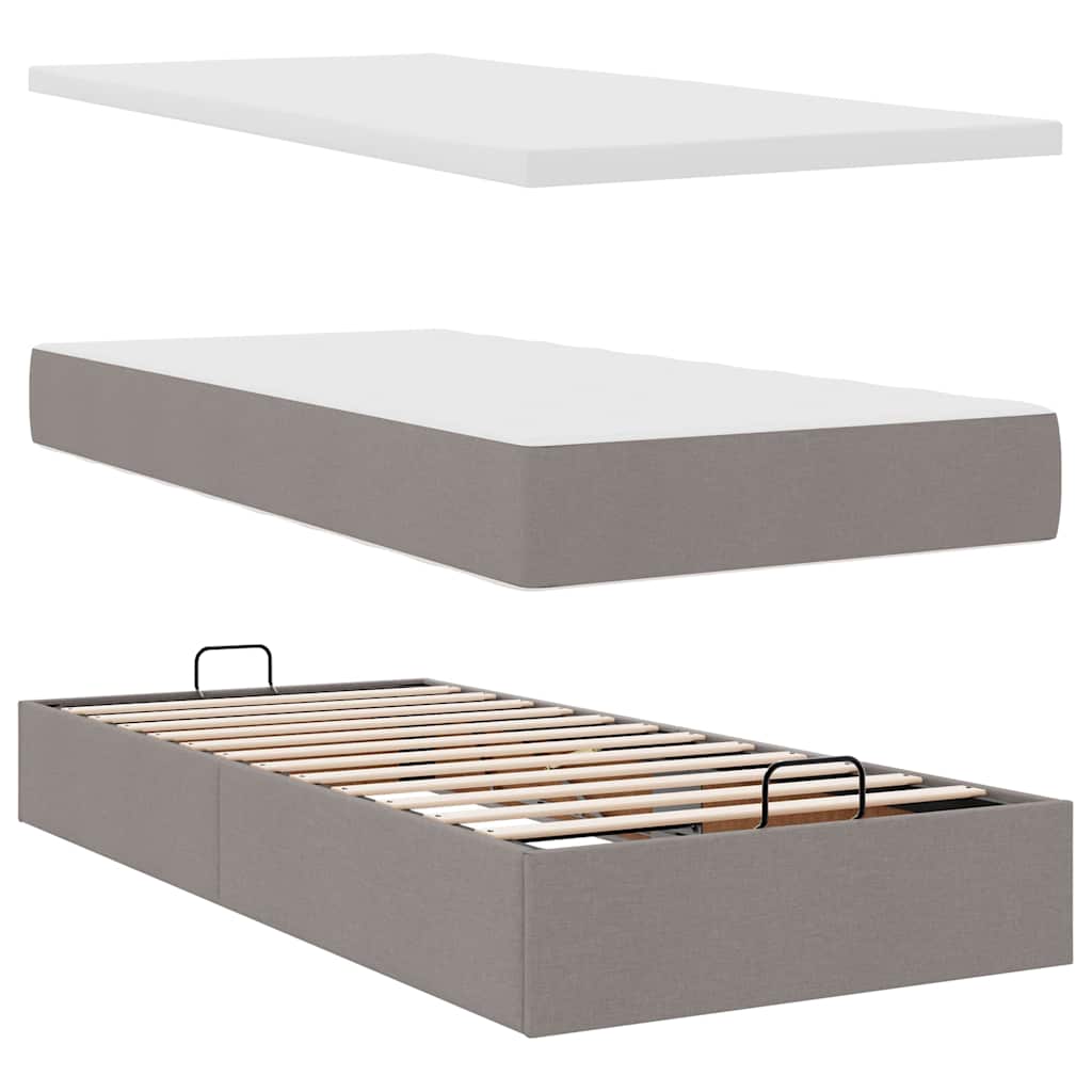 vidaXL Rama łóżka otomana z materacem, taupe, 100x200 cm, tkanina