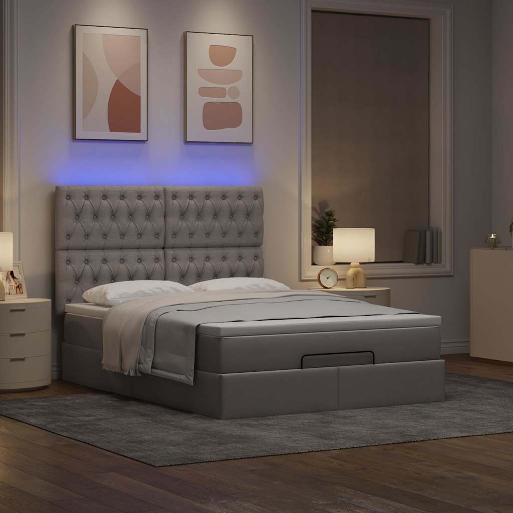vidaXL Rama łóżka otomana z materacem, taupe, 140x190 cm, tkanina