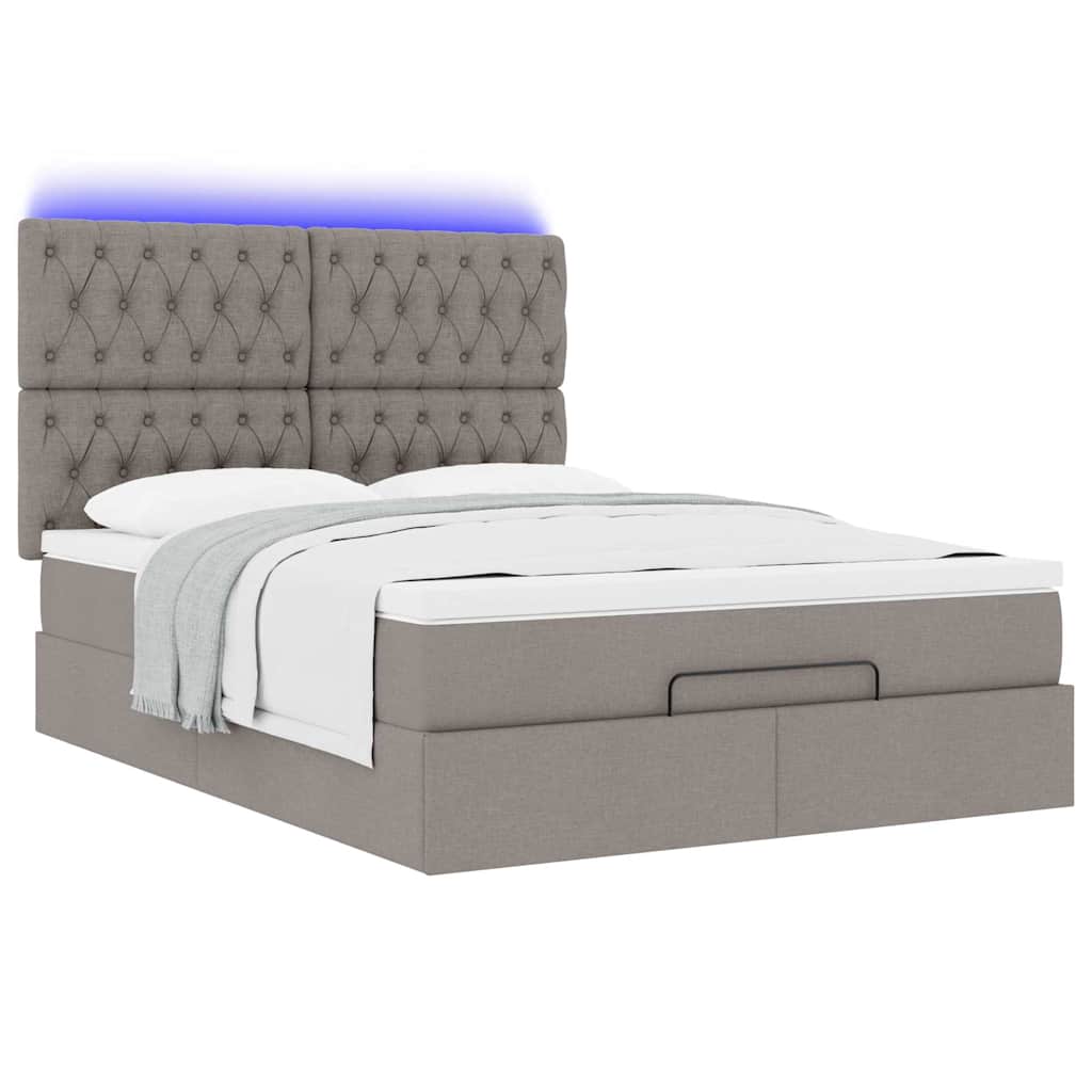vidaXL Rama łóżka otomana z materacem, taupe, 140x190 cm, tkanina
