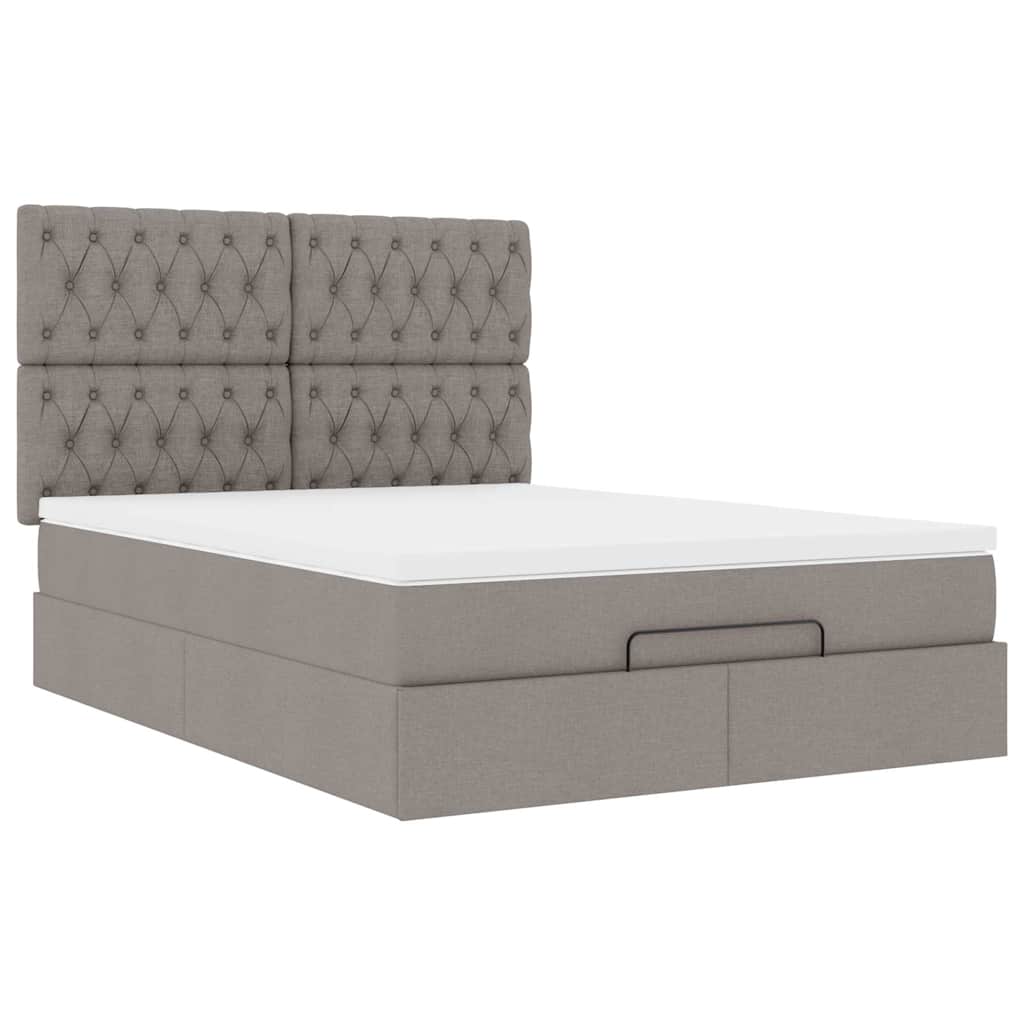 vidaXL Rama łóżka otomana z materacem, taupe, 140x190 cm, tkanina