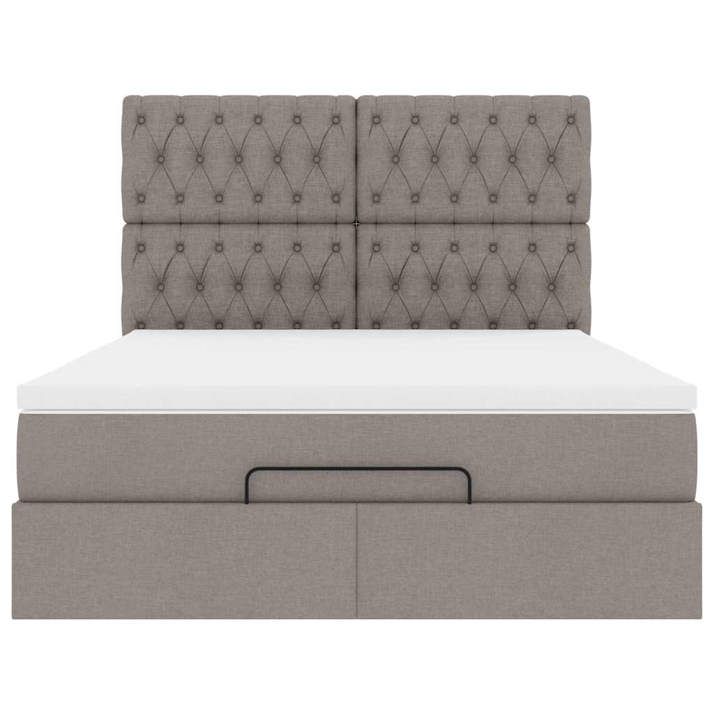 vidaXL Rama łóżka otomana z materacem, taupe, 140x190 cm, tkanina