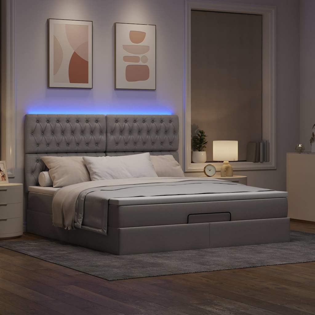 vidaXL Rama łóżka otomana z materacem, taupe, 160x200 cm, tkanina