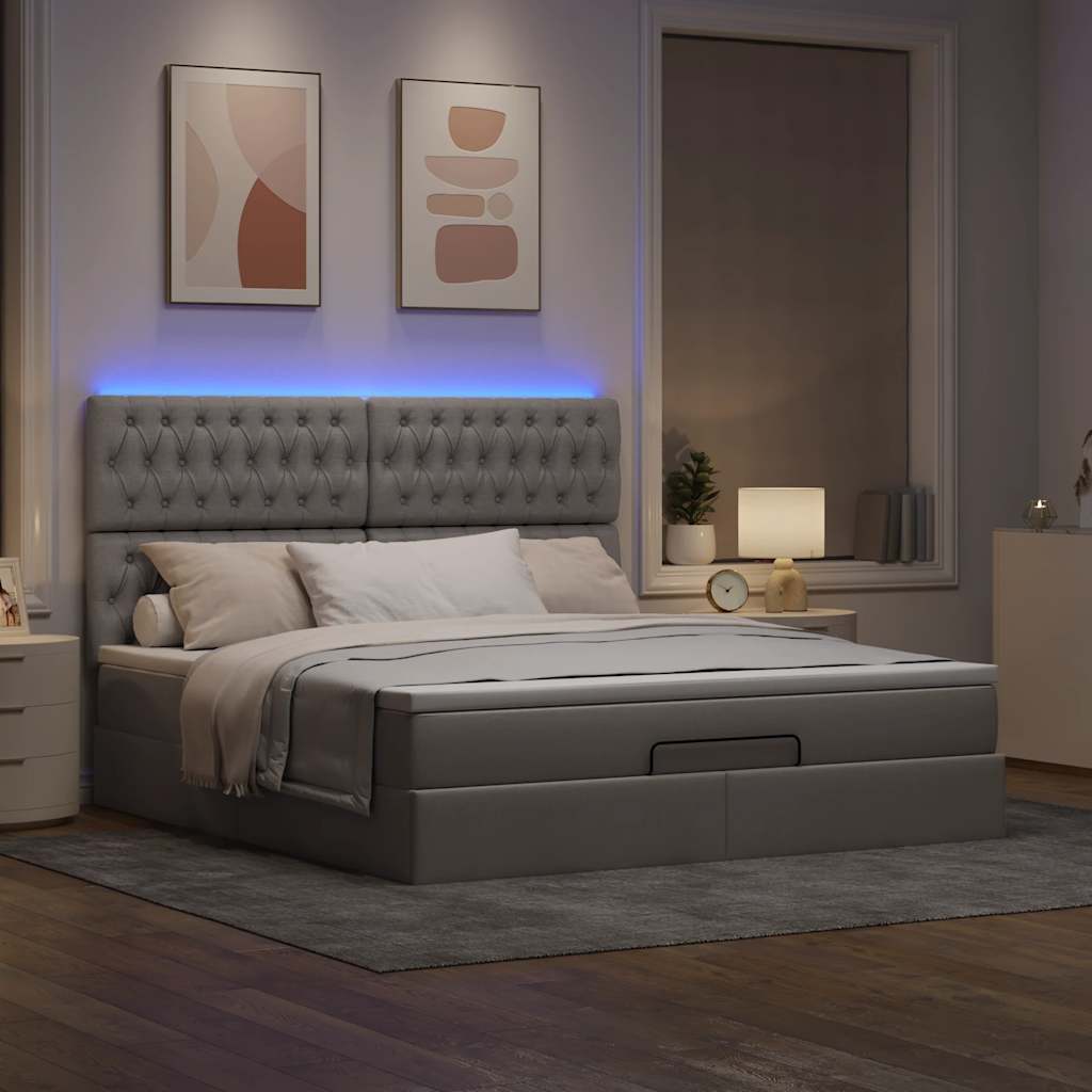 vidaXL Rama łóżka otomana z materacem, taupe, 180x200 cm, tkanina