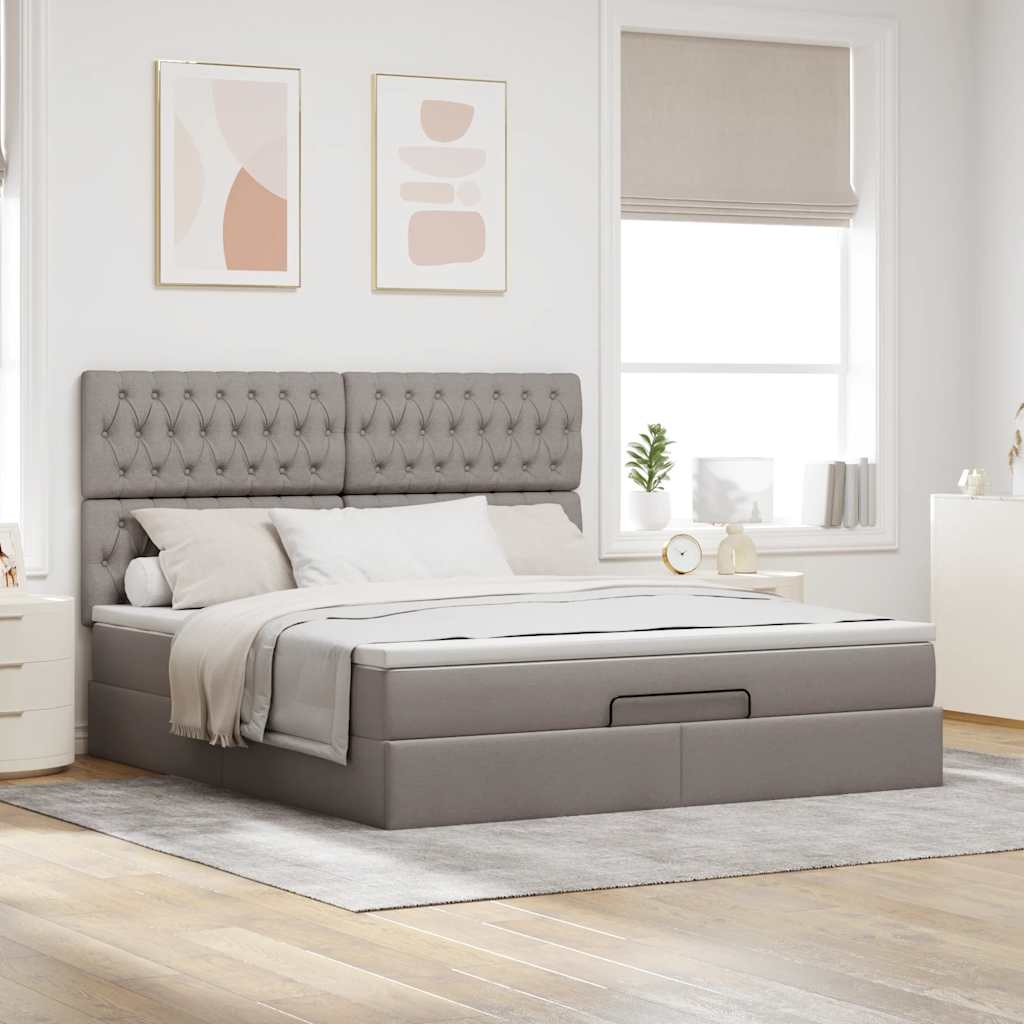 vidaXL Rama łóżka otomana z materacem, taupe, 180x200 cm, tkanina