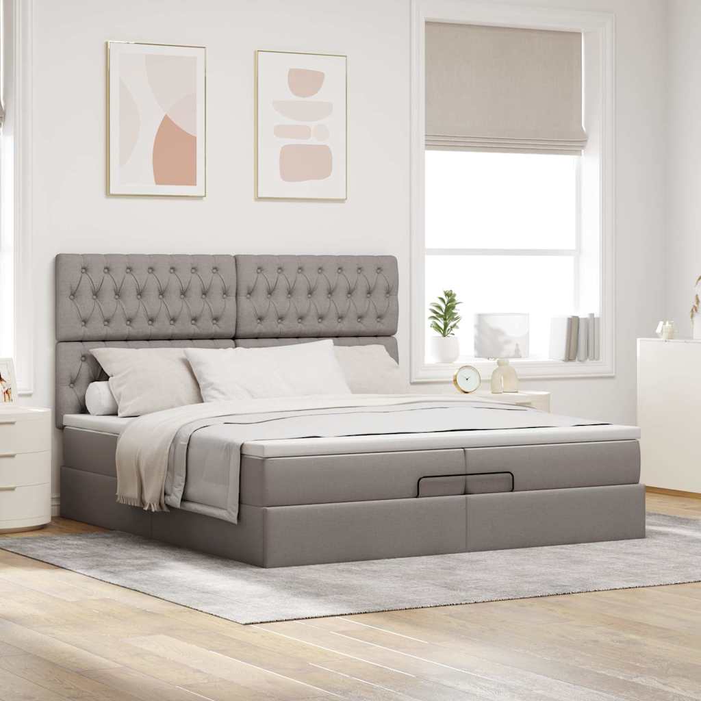 vidaXL Rama łóżka otomana z materacami, taupe, 200x200 cm, tkanina