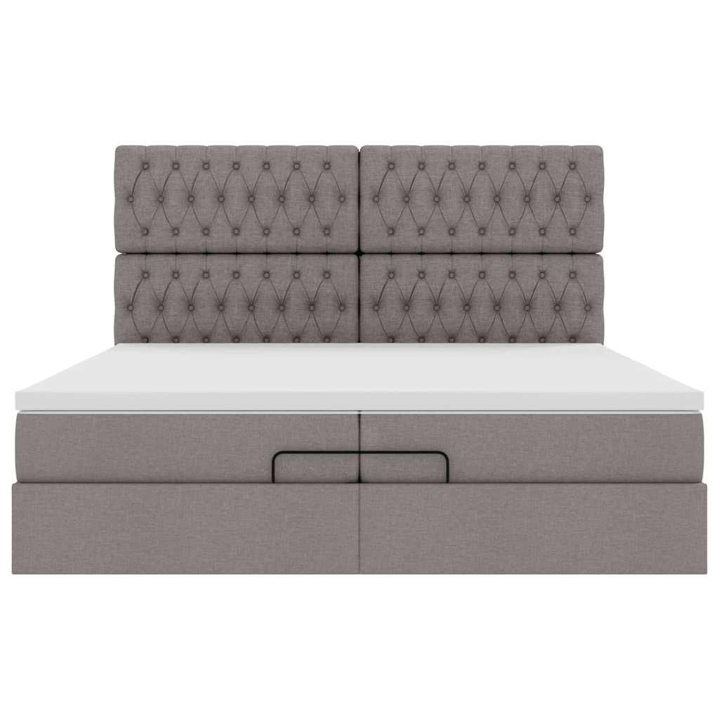 vidaXL Rama łóżka otomana z materacami, taupe, 200x200 cm, tkanina