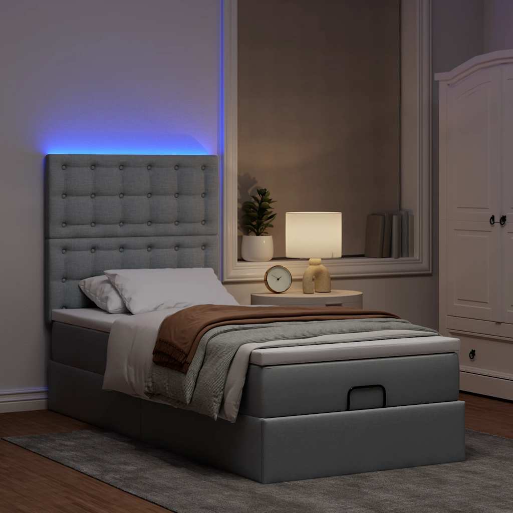 vidaXL Łóżko Ottoman z materacem i LED, jasnoszary, 80x200cm, tkanina