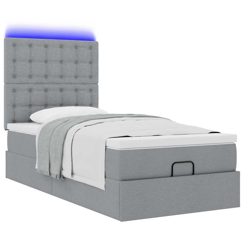 vidaXL Łóżko Ottoman z materacem i LED, jasnoszary, 80x200cm, tkanina