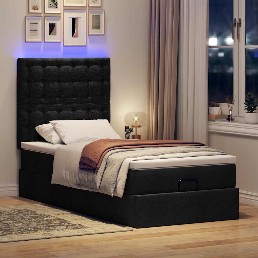 vidaXL Łóżko Ottoman z materacem i LED, czarny, 80x200cm, tkanina