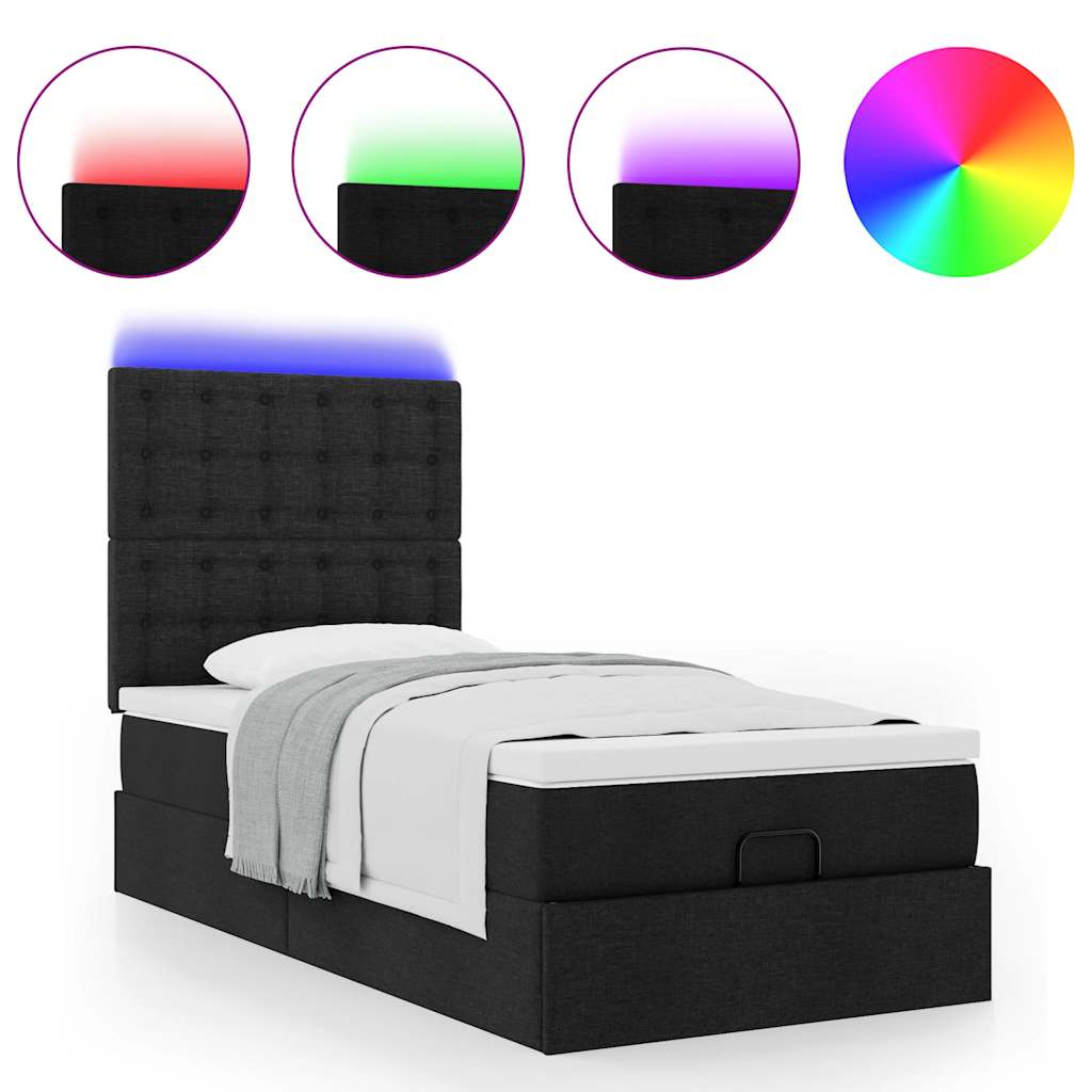 vidaXL Łóżko Ottoman z materacem i LED, czarny, 80x200cm, tkanina