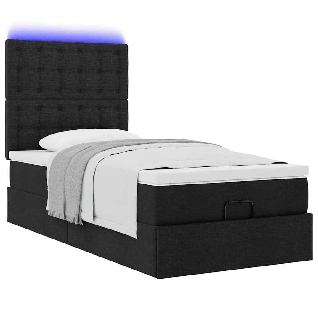 vidaXL Łóżko Ottoman z materacem i LED, czarny, 80x200cm, tkanina