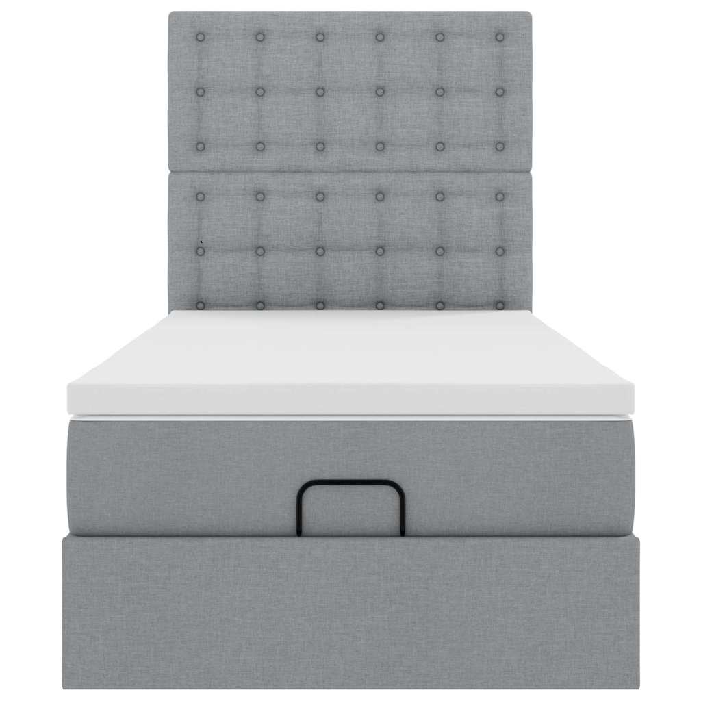vidaXL Łóżko Ottoman z materacem i LED, jasnoszary, 90x200 cm, tkanina