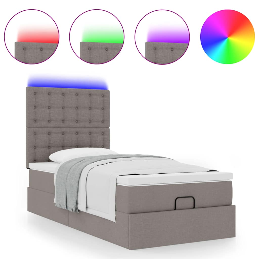 vidaXL Łóżko otomana z materacem i LED, taupe, 90x200 cm, tkanina